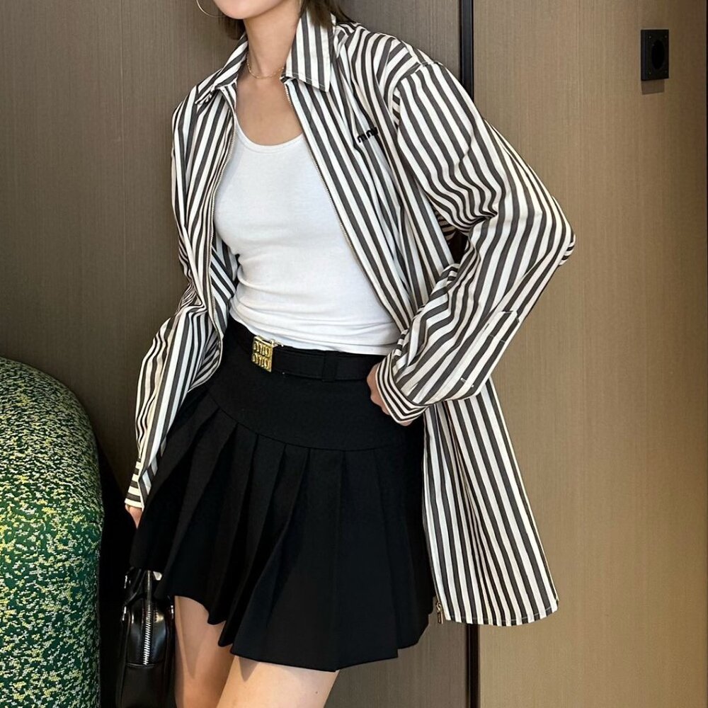 Miu Miu  Women's Blue and White Stripe Fashion Thanks Shirt